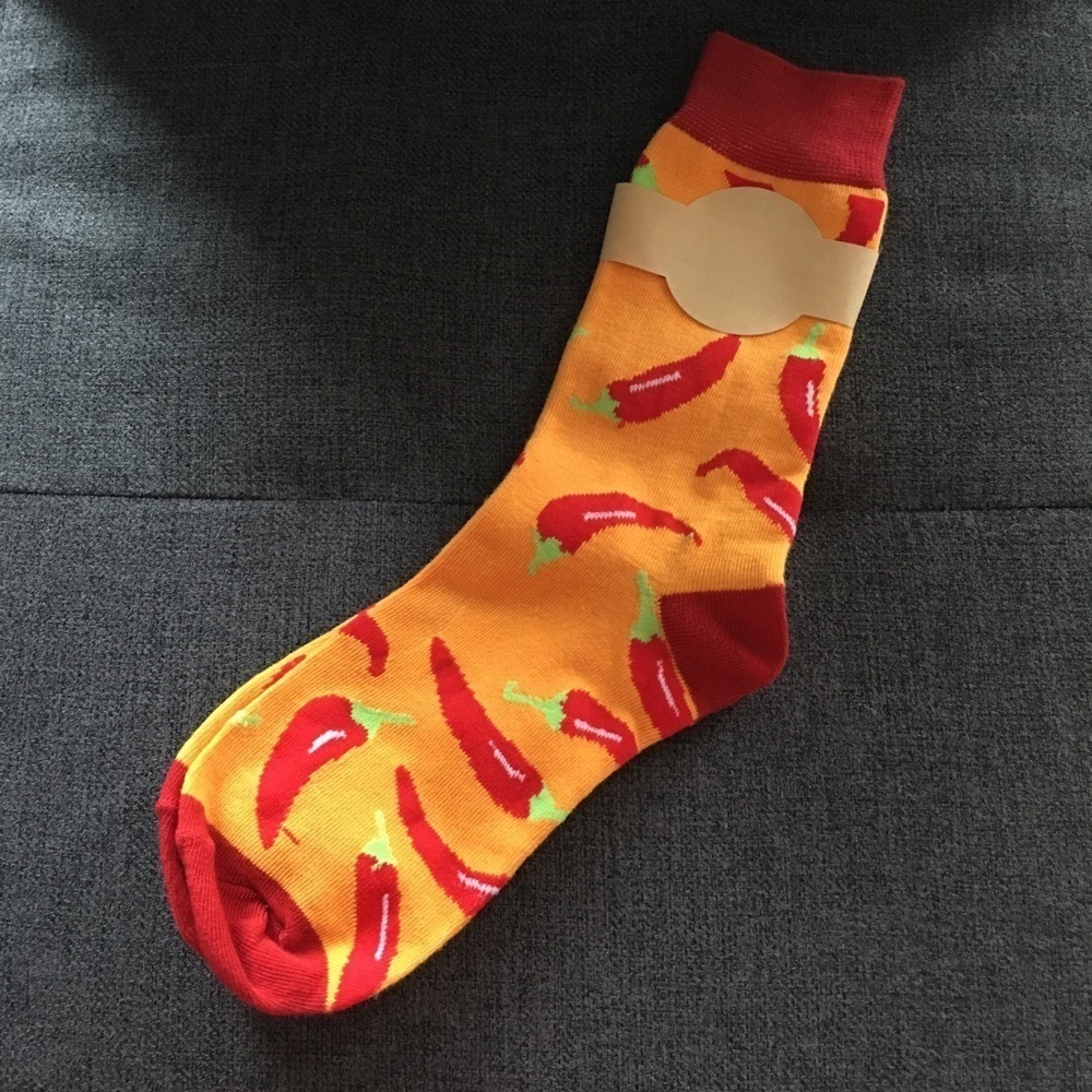 Novelty “Chili Pepper” Crew Socks, Yellow, Red, Unisex